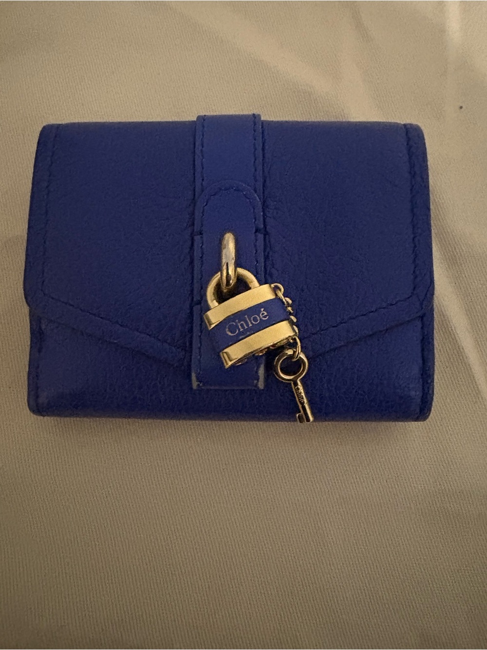 Chloé Aby Trifold Blue Leather Wallet with Padlock Charm